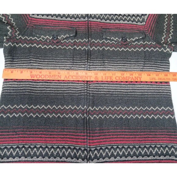 Woolrich Womens Small Shirt Jacket Wool Blend Gray Red Southwest Striped Zip Up - Picture 5 of 15